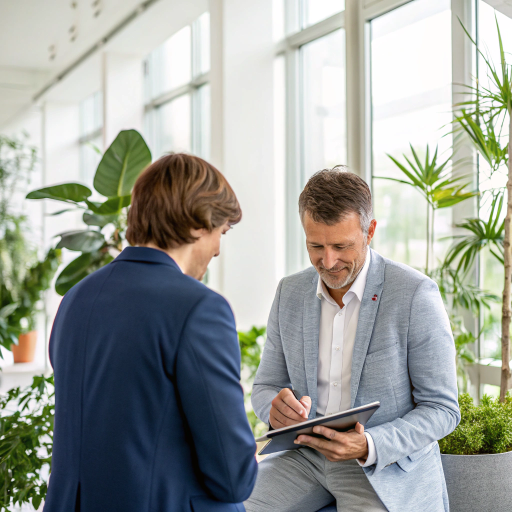 Professional consultant providing compassionate support to a senior client
