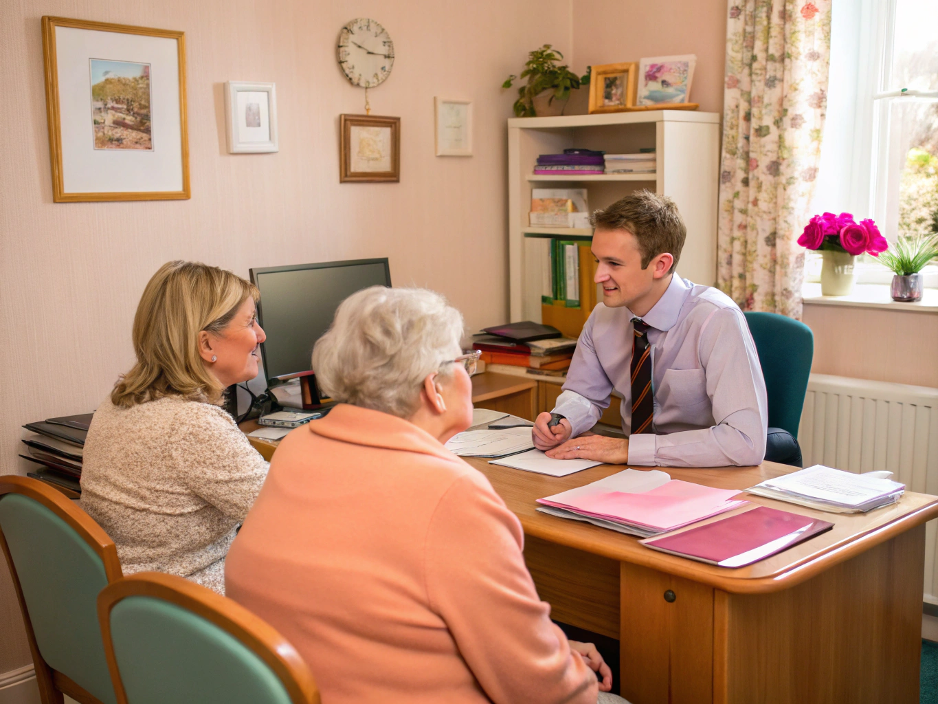 Professional senior transition consultant assisting a client