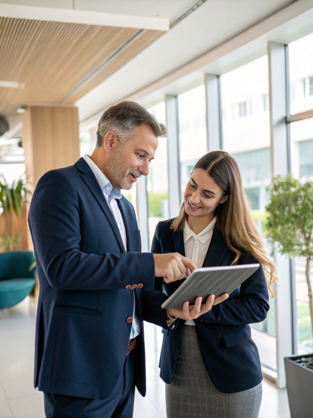 Professional consultant assisting a senior with transition planning